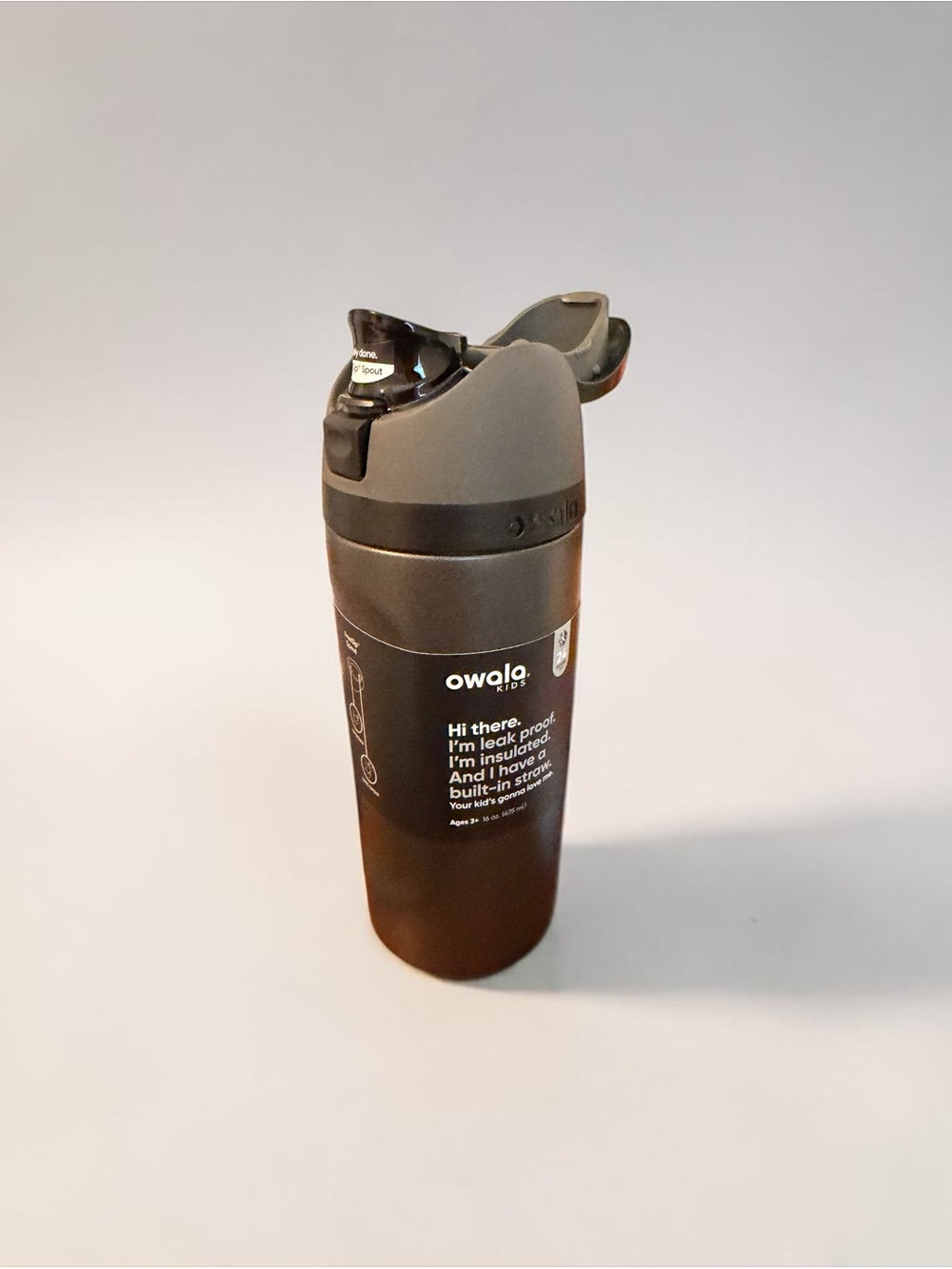 Owala Kids Insulated Water Bottle 16oz Black Flip Straw Leak Proof - Picture 4 of 5